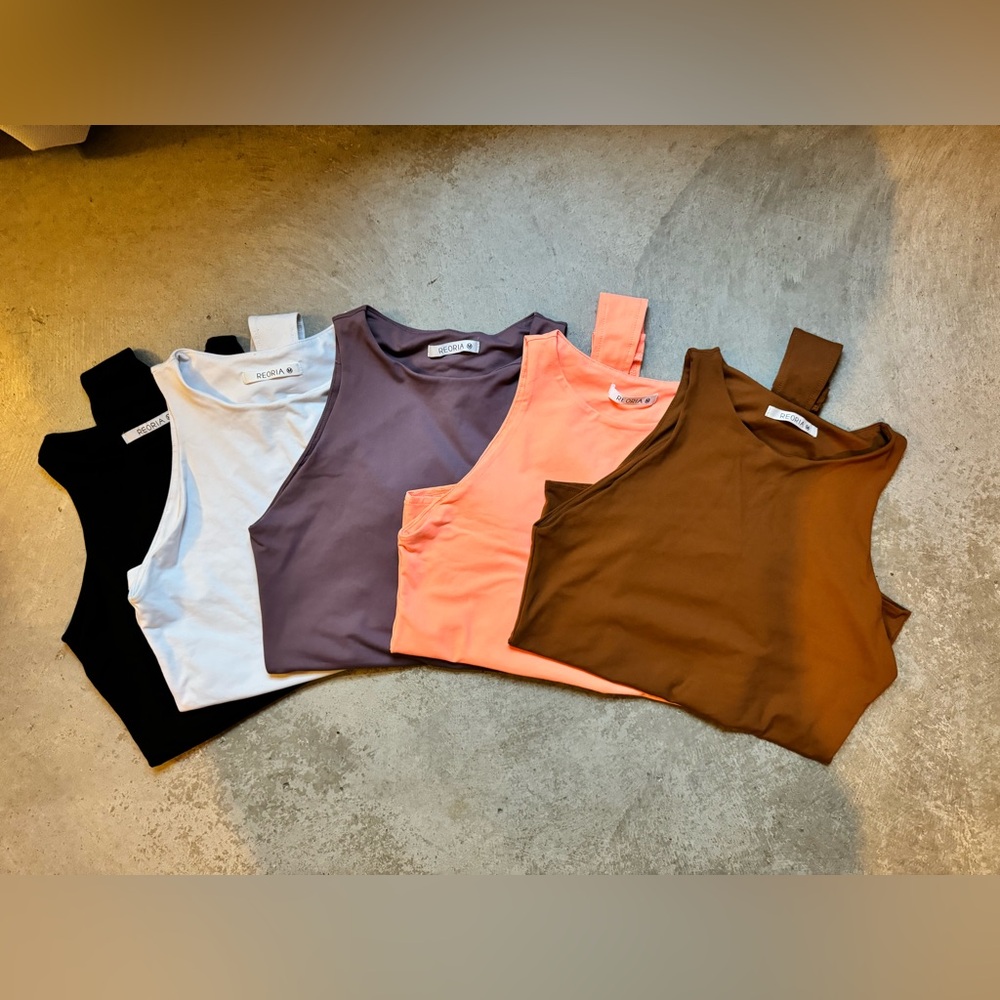 Lot of 5 racer back halter neck bodysuits.